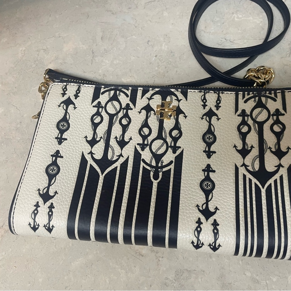 Tory Burch Navy and Cream Clutch with straps